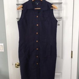 Women's Navy Linen Sleeveless Dress - 8